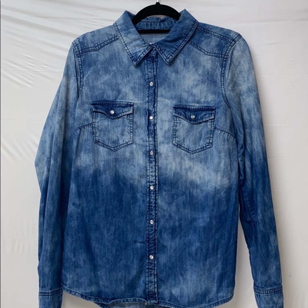 Life in Progress acid wash denim shirt